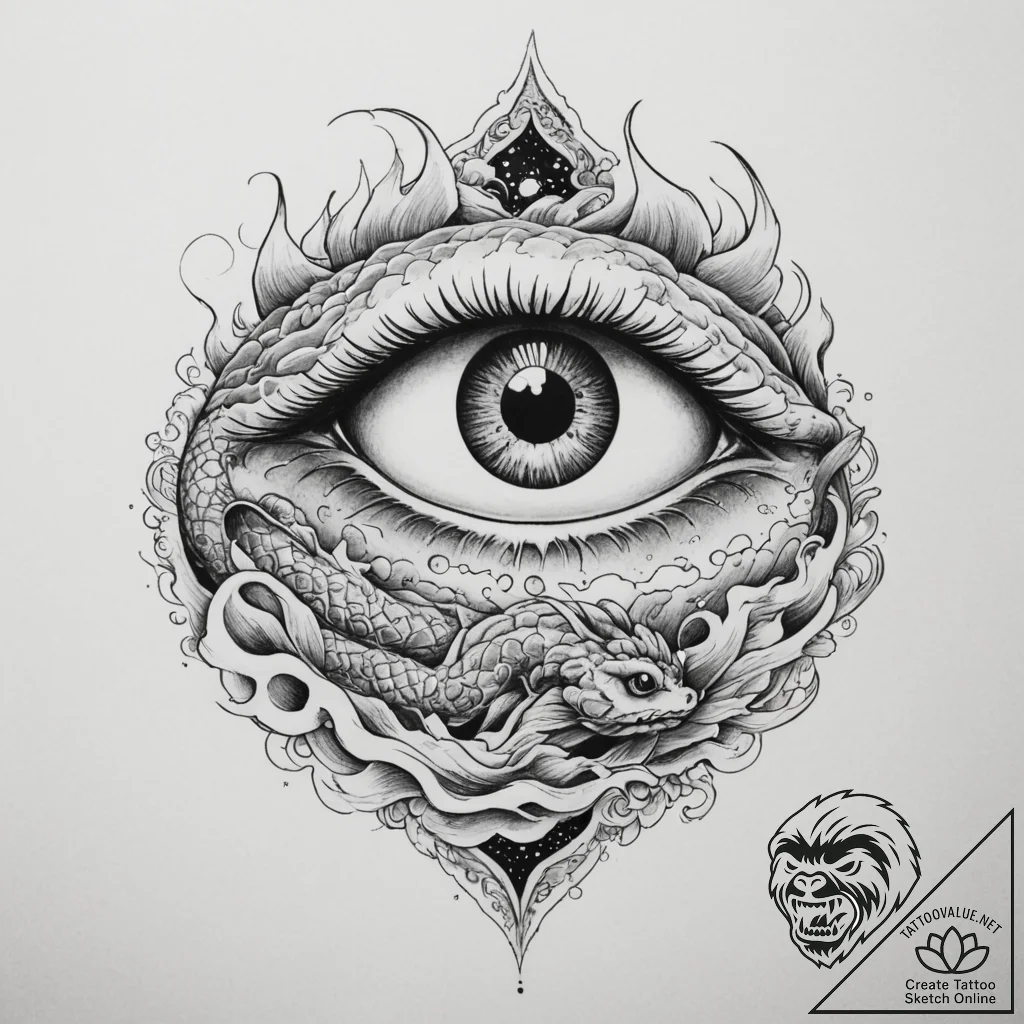 Tattoo sketch a cosmic eye with stars reflect... - tattoo sketch (№1755278845_0, 15.08.2025 17:27) — tattoovalue.net