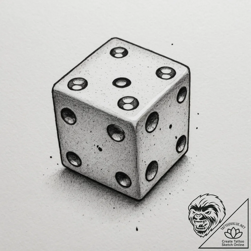 Tattoo sketch a single d6 dice with a critica... - tattoo sketch (№1755279445_0, 15.08.2025 17:37) — tattoovalue.net
