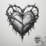 Barbed wire heart, tattoo flash sheet design,… – tattoo sketch (№1755279648_0, 15.08.2025 17:40) — tattoovalue.net