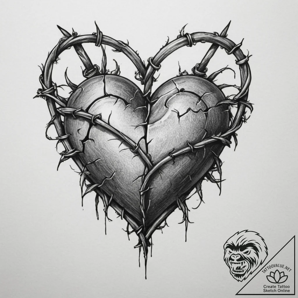 Barbed wire heart, tattoo flash sheet design,... - tattoo sketch (№1755279648_0, 15.08.2025 17:40) — tattoovalue.net