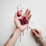 A person’s hands, stained with berry juice af… – tattoo sketch (№1755280847_0, 15.08.2025 18:00) — tattoovalue.net