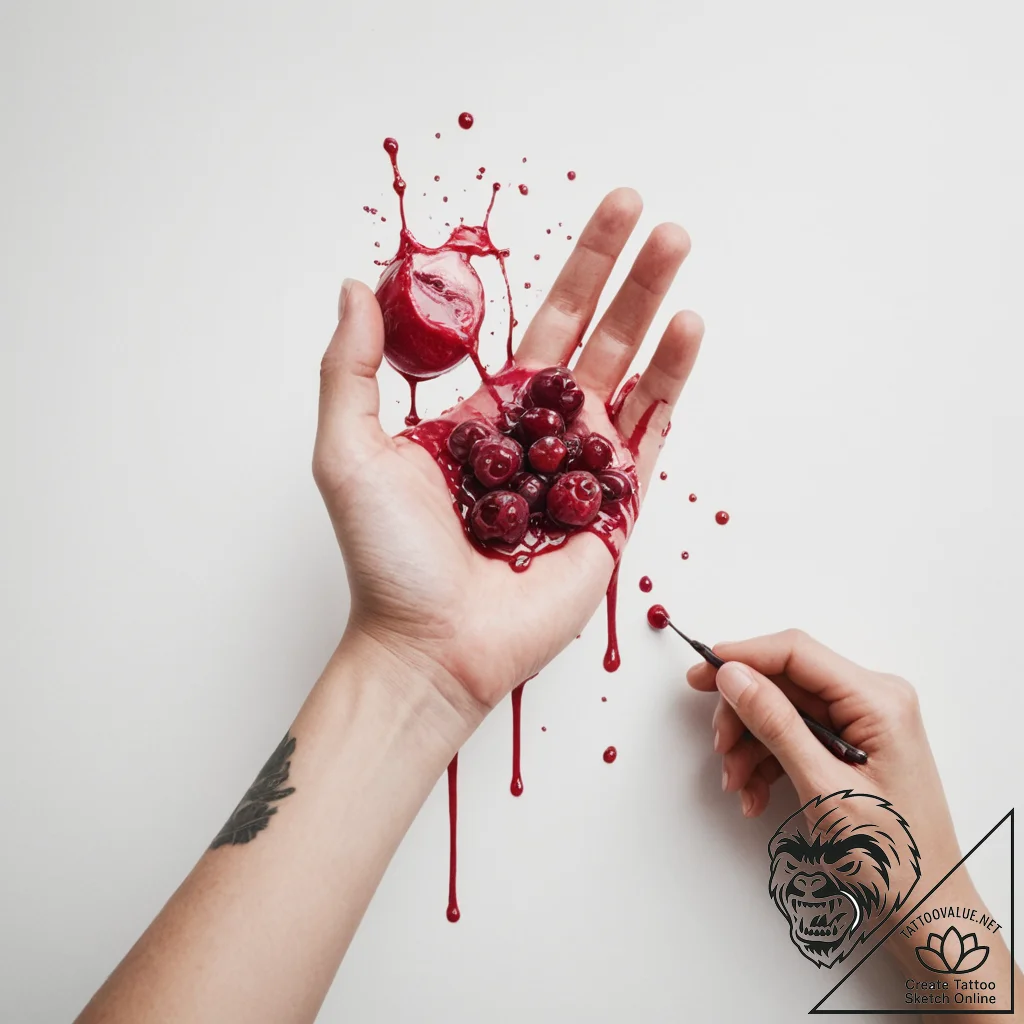 A person's hands, stained with berry juice af... - tattoo sketch (№1755280847_0, 15.08.2025 18:00) — tattoovalue.net