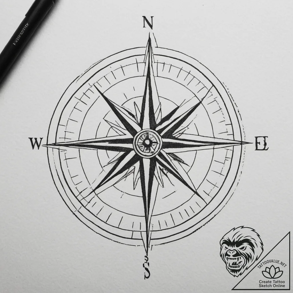 Tattoo design two halves of a compass that al... - tattoo sketch (№1755282044_0, 15.08.2025 18:20) — tattoovalue.net