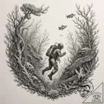 A diver discovering an old shipwreck overgrow… – tattoo sketch (№1755282647_0, 15.08.2025 18:30) — tattoovalue.net