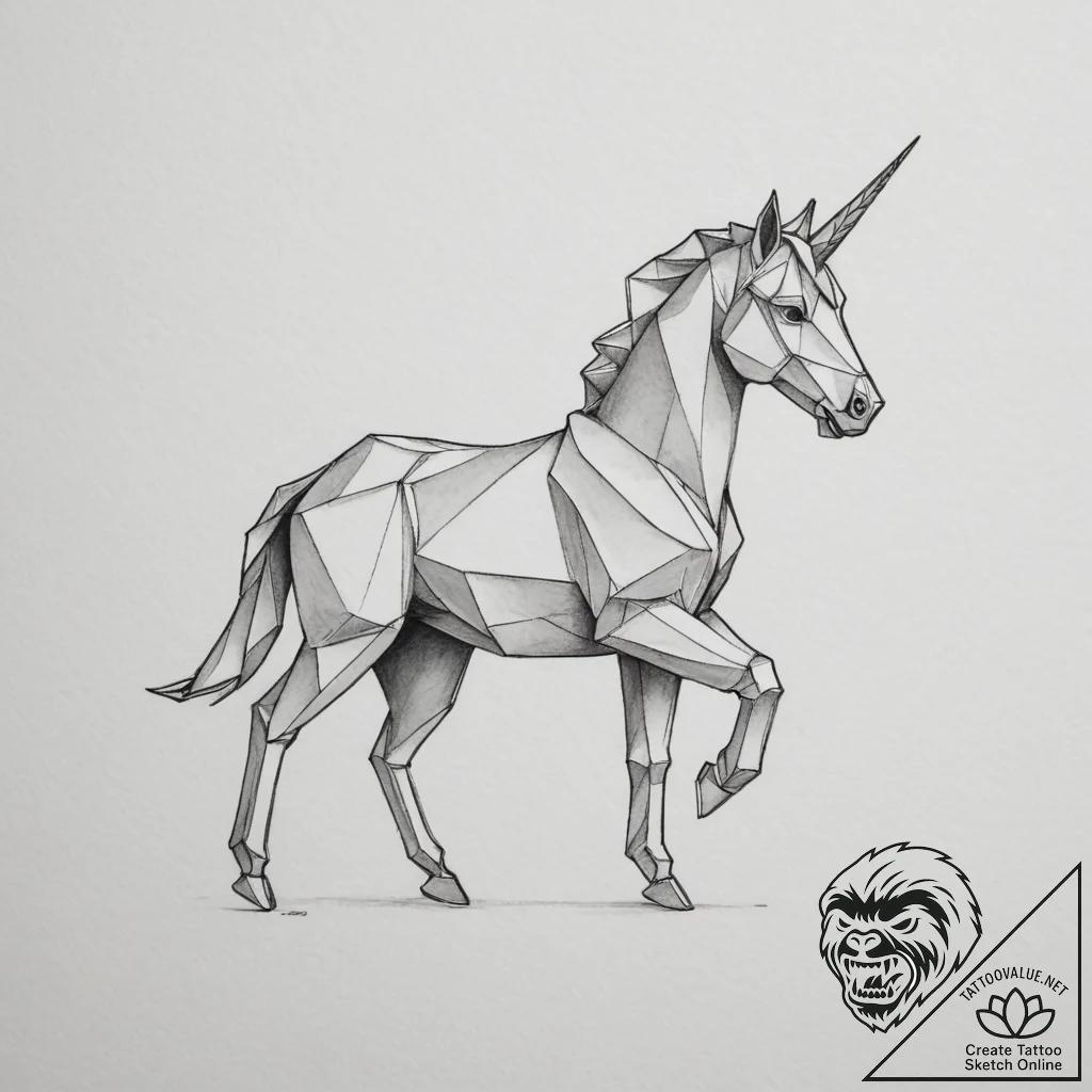The origami unicorn from blade runner - tattoo sketch (№1755283452_0, 15.08.2025 18:44) — tattoovalue.net