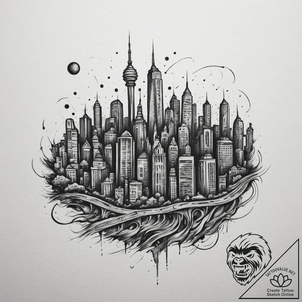 A blurred, abstract photo of city lights at n... - tattoo sketch (№1755284249_0, 15.08.2025 18:57) — tattoovalue.net