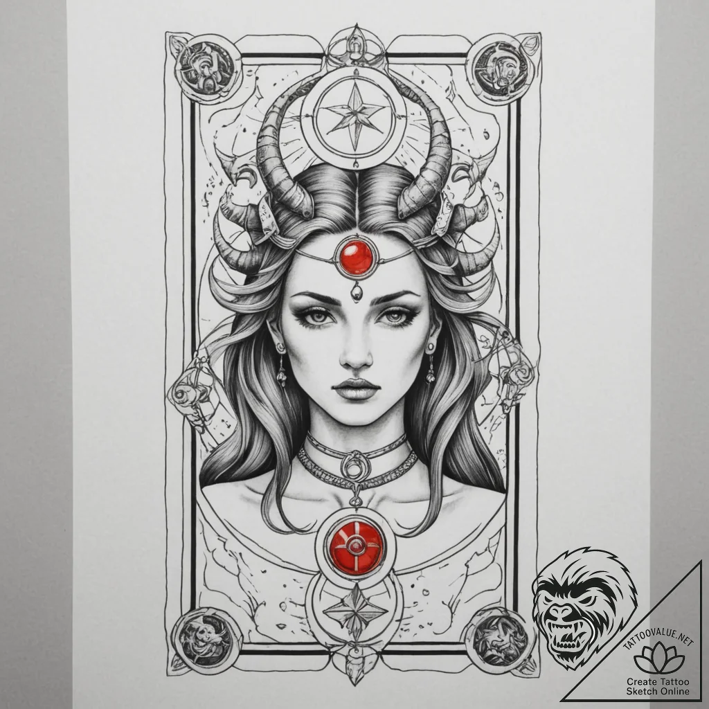 Tattoo sketch a zodiac glyph integrated into... - tattoo sketch (№1755284448_0, 15.08.2025 19:00) — tattoovalue.net
