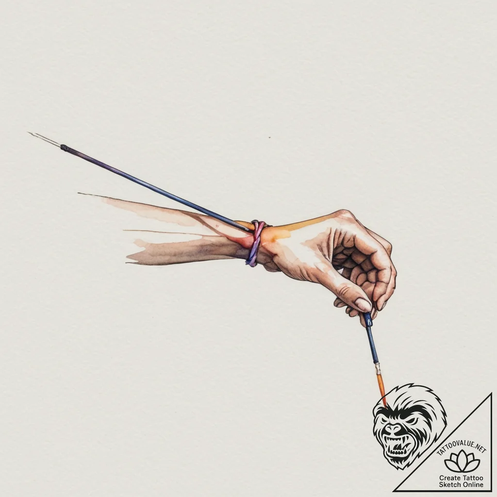 Tattoo sketch a hand pulling back a bowstring... - tattoo sketch (№1755285051_0, 15.08.2025 19:10) — tattoovalue.net