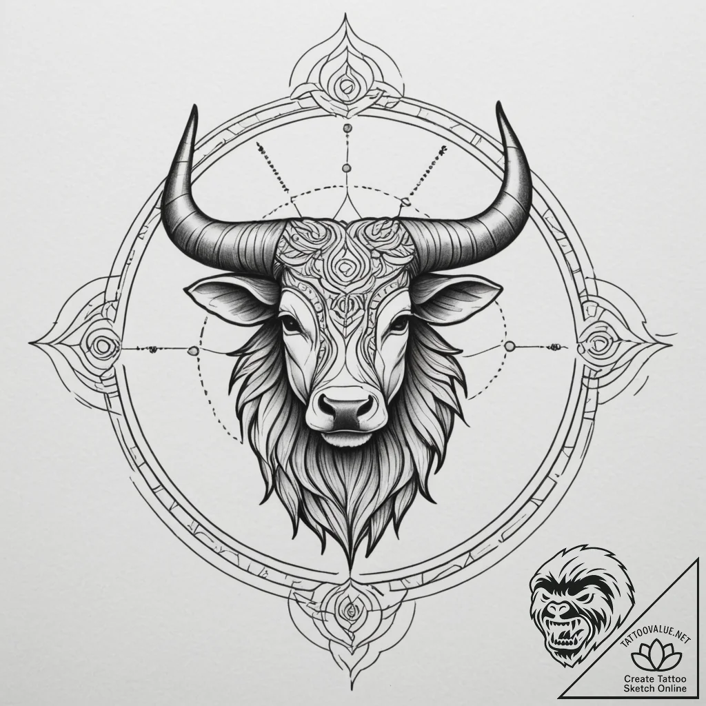 Tattoo design a taurus symbol intertwined wit... - tattoo sketch (№1755285858_0, 15.08.2025 19:24) — tattoovalue.net