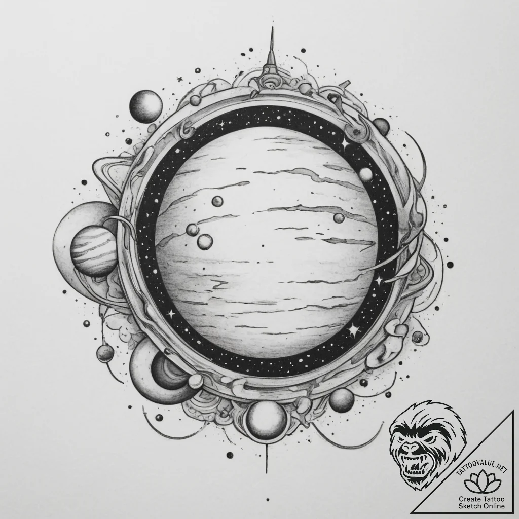 Planets, artistic tattoo sketch, on a clean w... - tattoo sketch (№1755286057_0, 15.08.2025 19:27) — tattoovalue.net