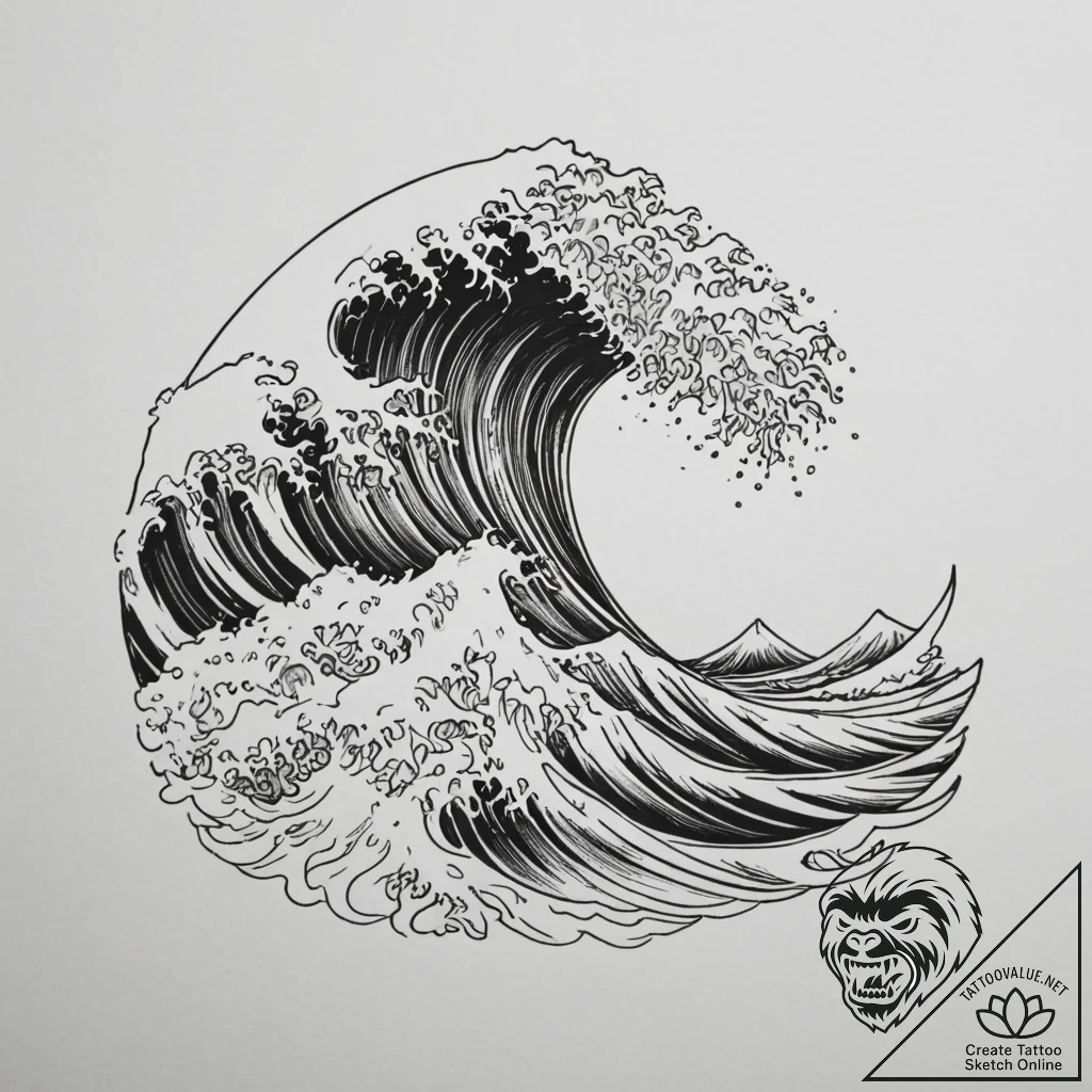 Tattoo design a crashing wave, powerful and r... - tattoo sketch (№1755287461_0, 15.08.2025 19:51) — tattoovalue.net