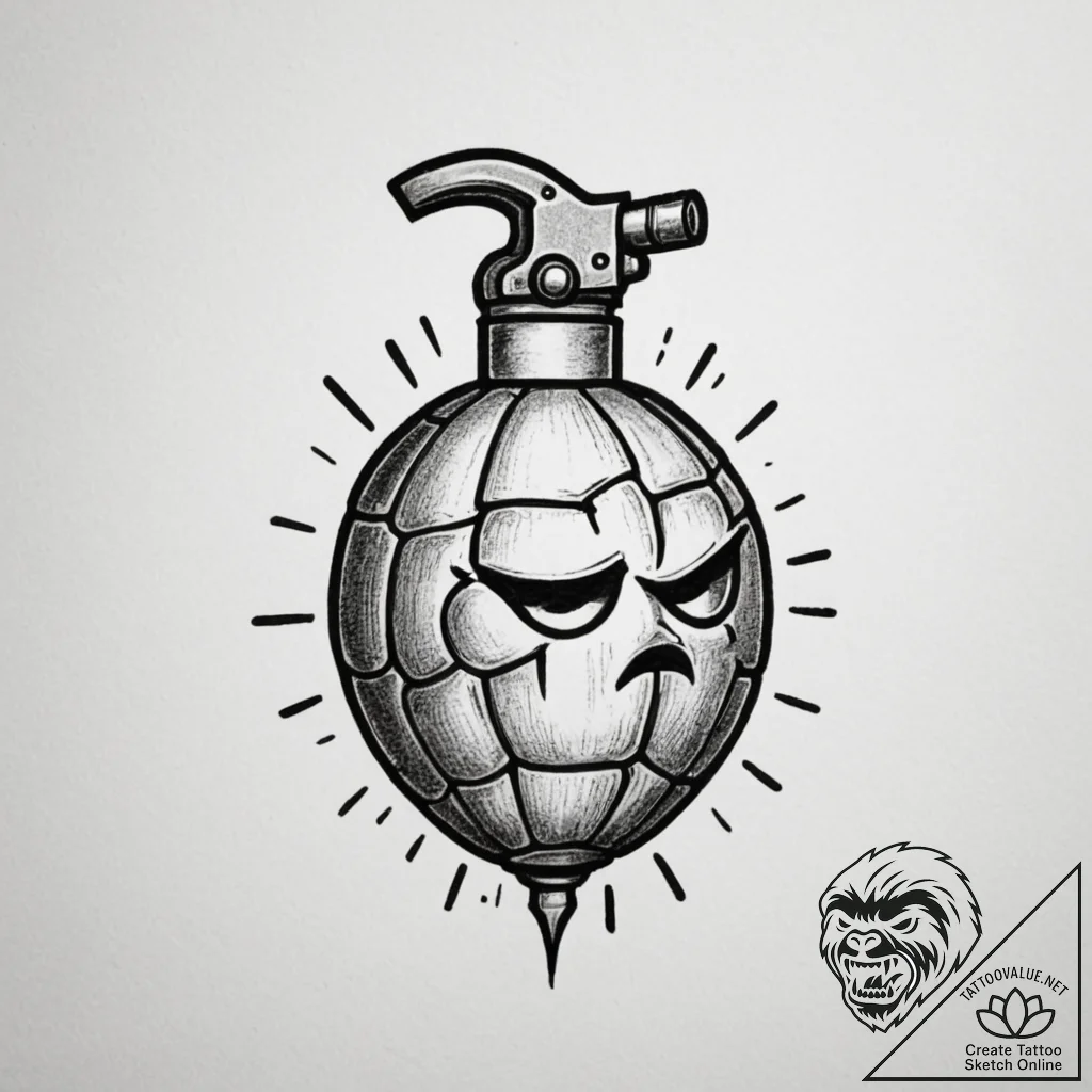 Tattoo design a small, stylized grenade with... - tattoo sketch (№1755287862_0, 15.08.2025 19:57) — tattoovalue.net