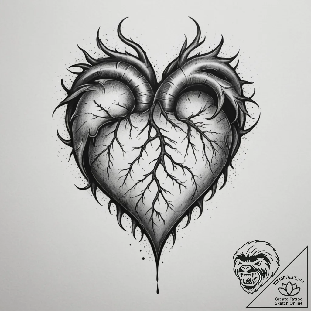 Tattoo design a blackwork heart with a unique... - tattoo sketch (№1755288060_0, 15.08.2025 20:01) — tattoovalue.net
