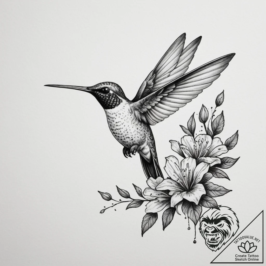 Tattoo design a small, elegant hummingbird ho... - tattoo sketch (№1755289257_0, 15.08.2025 20:20) — tattoovalue.net