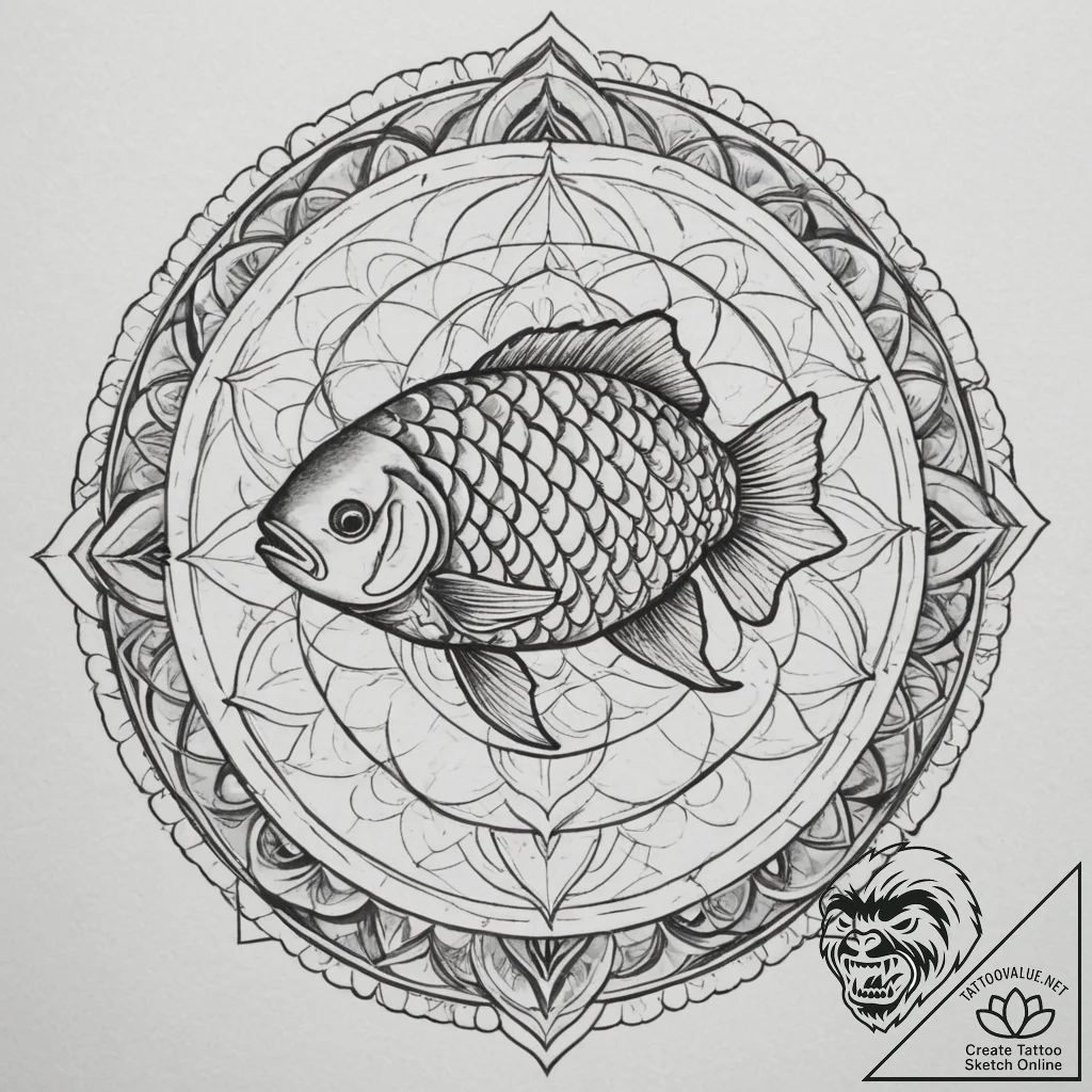 Carp, ink illustration for tattoo, clean line... - tattoo sketch (№1755291254_0, 15.08.2025 20:54) — tattoovalue.net