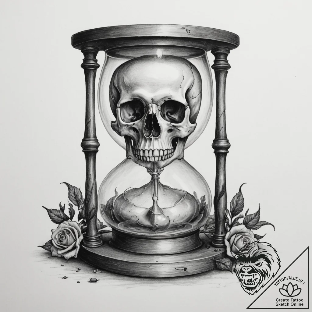 A memento mori still life (skull, hourglass,... - tattoo sketch (№1755292635_0, 15.08.2025 21:17) — tattoovalue.net