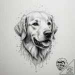 A close-up portrait of a wet golden retriever… – tattoo sketch (№1755292832_0, 15.08.2025 21:20) — tattoovalue.net
