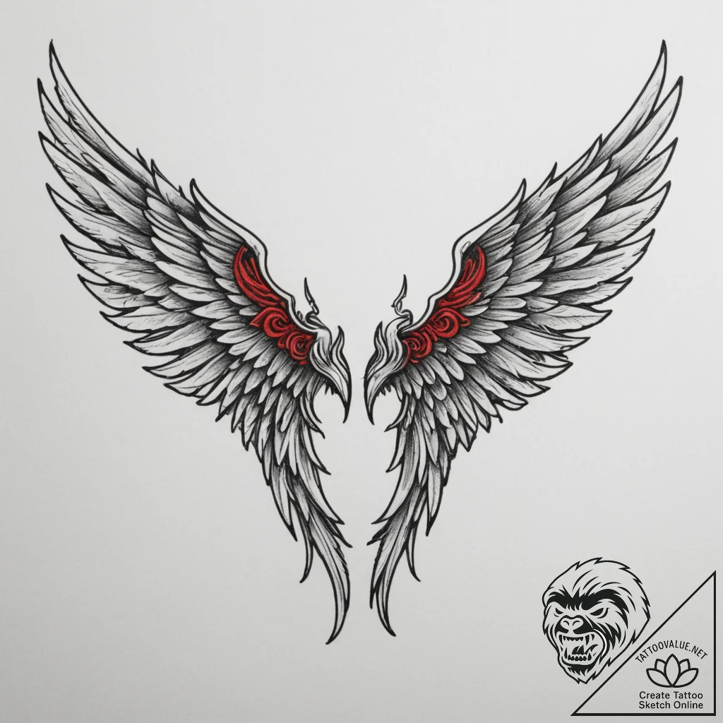 Angel wings, artistic tattoo sketch, bold out... - tattoo sketch (№1755293227_0, 15.08.2025 21:27) — tattoovalue.net