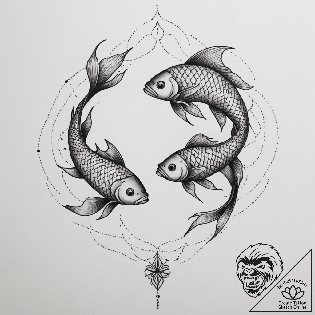 Tattoo design pisces fish in blackwork, with... - tattoo sketch (№1755294213_0, 15.08.2025 21:43) — tattoovalue.net