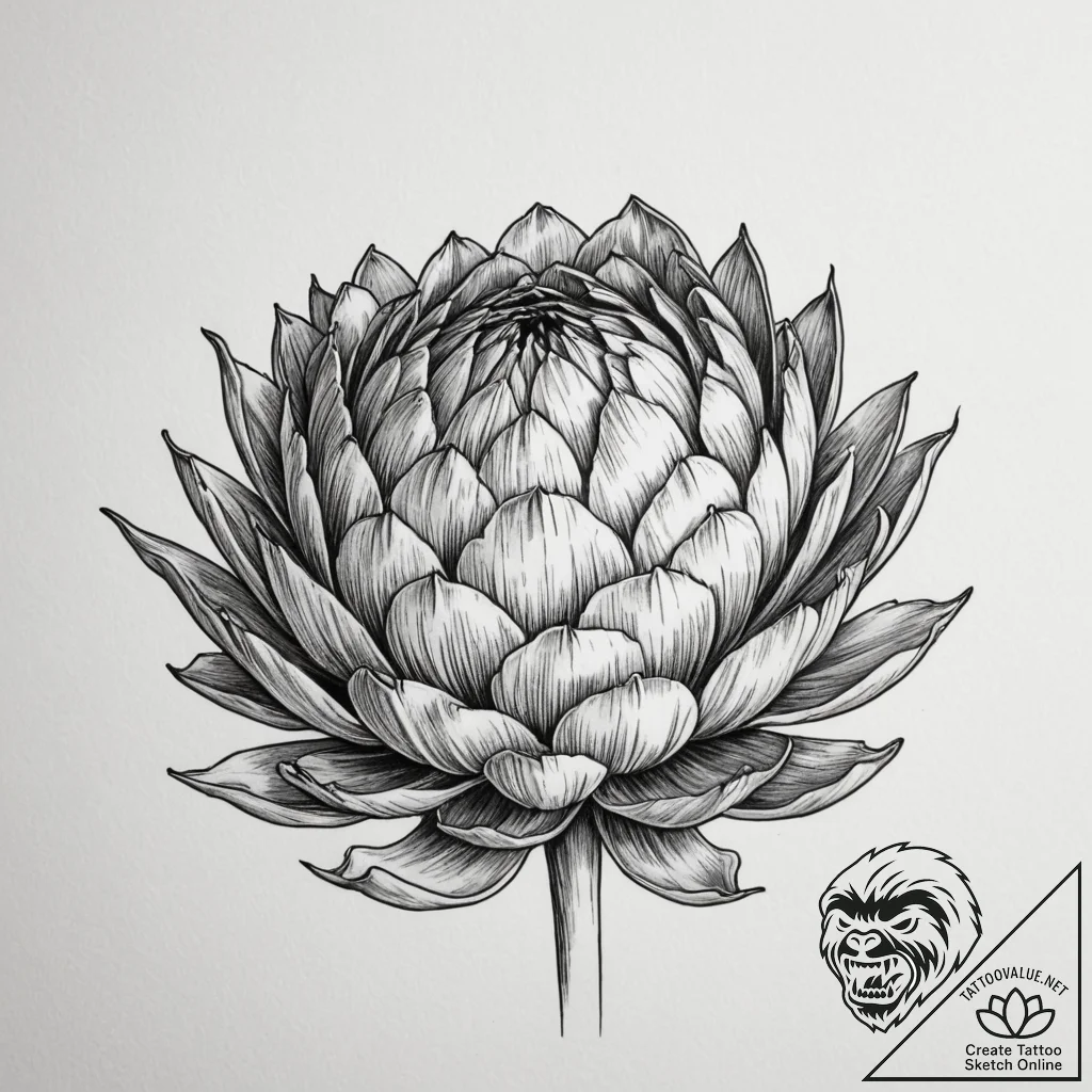 A close-up of a blooming artichoke flower., t... - tattoo sketch (№1755295400_0, 15.08.2025 22:03) — tattoovalue.net