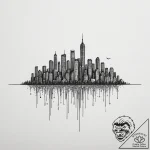 A barcode that morphs into a cityscape, tatto… – tattoo sketch (№1755295597_0, 15.08.2025 22:06) — tattoovalue.net