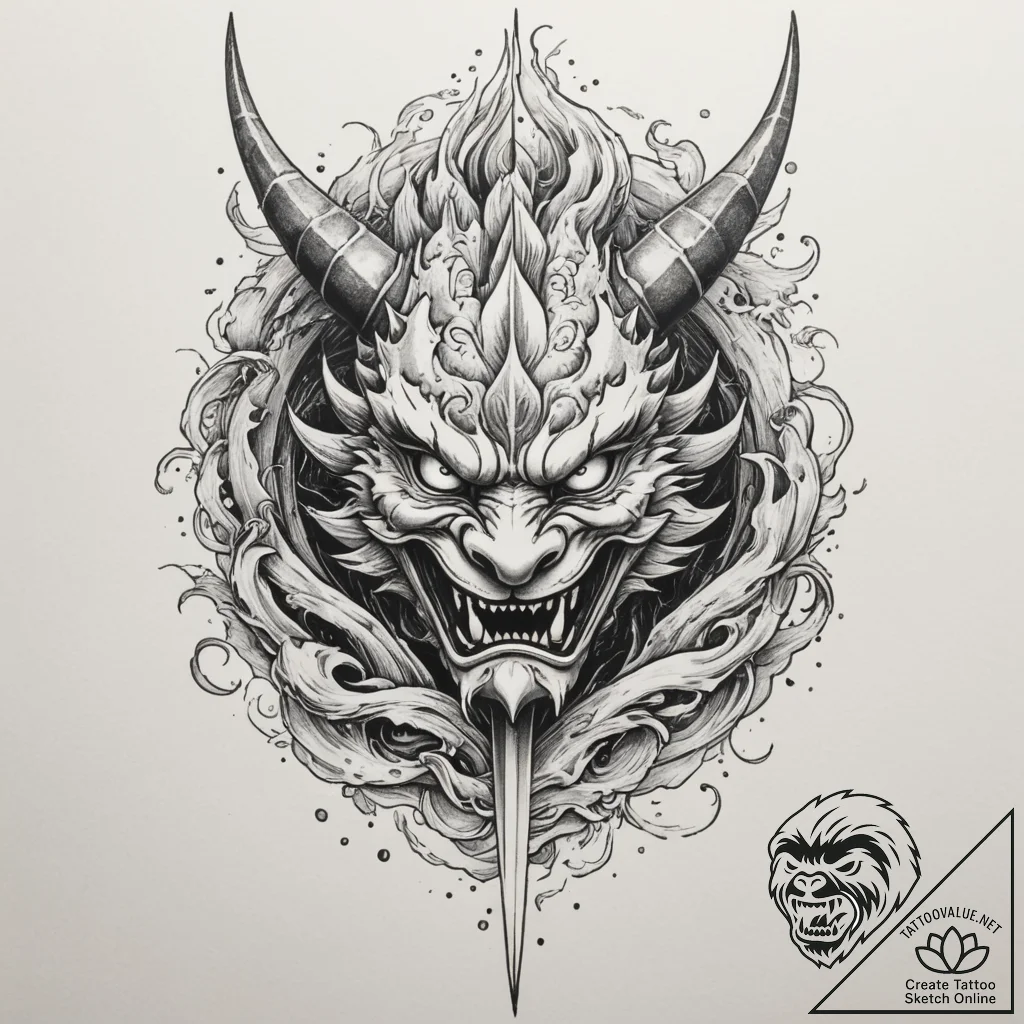 Tattoo sketch a spartan spear with an abstrac... - tattoo sketch (№1755297783_0, 15.08.2025 22:43) — tattoovalue.net