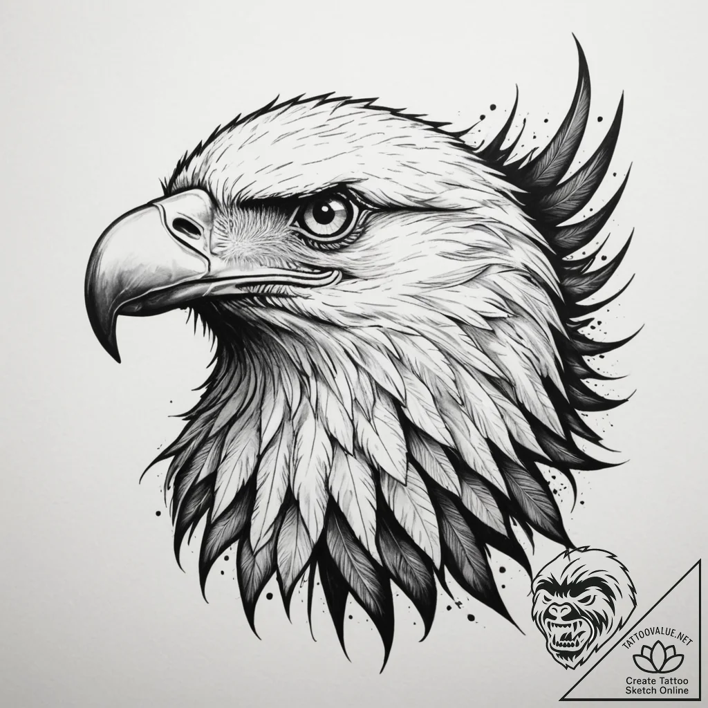 Eagle, tattoo line art, blackwork tattoo styl... - tattoo sketch (№1755298182_0, 15.08.2025 22:49) — tattoovalue.net