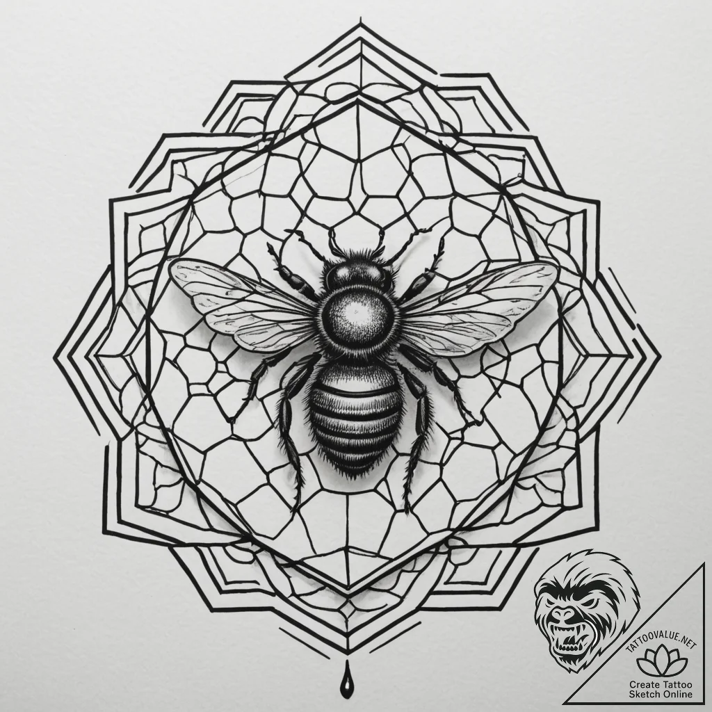 A close-up of a fresh piece of honeycomb, dri... - tattoo sketch (№1755298381_0, 15.08.2025 22:53) — tattoovalue.net