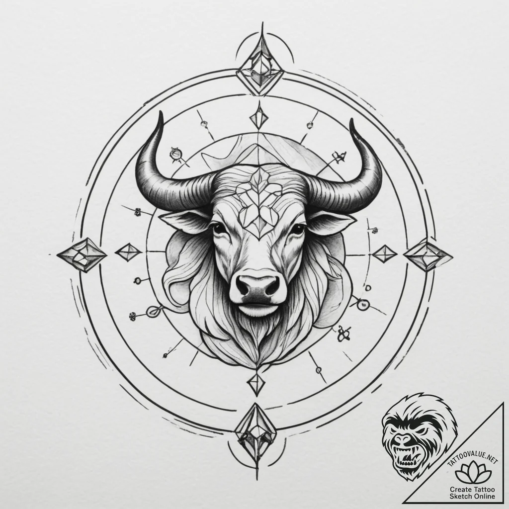 Tattoo sketch a geometric circle with the zod... - tattoo sketch (№1755299581_0, 15.08.2025 23:13) — tattoovalue.net