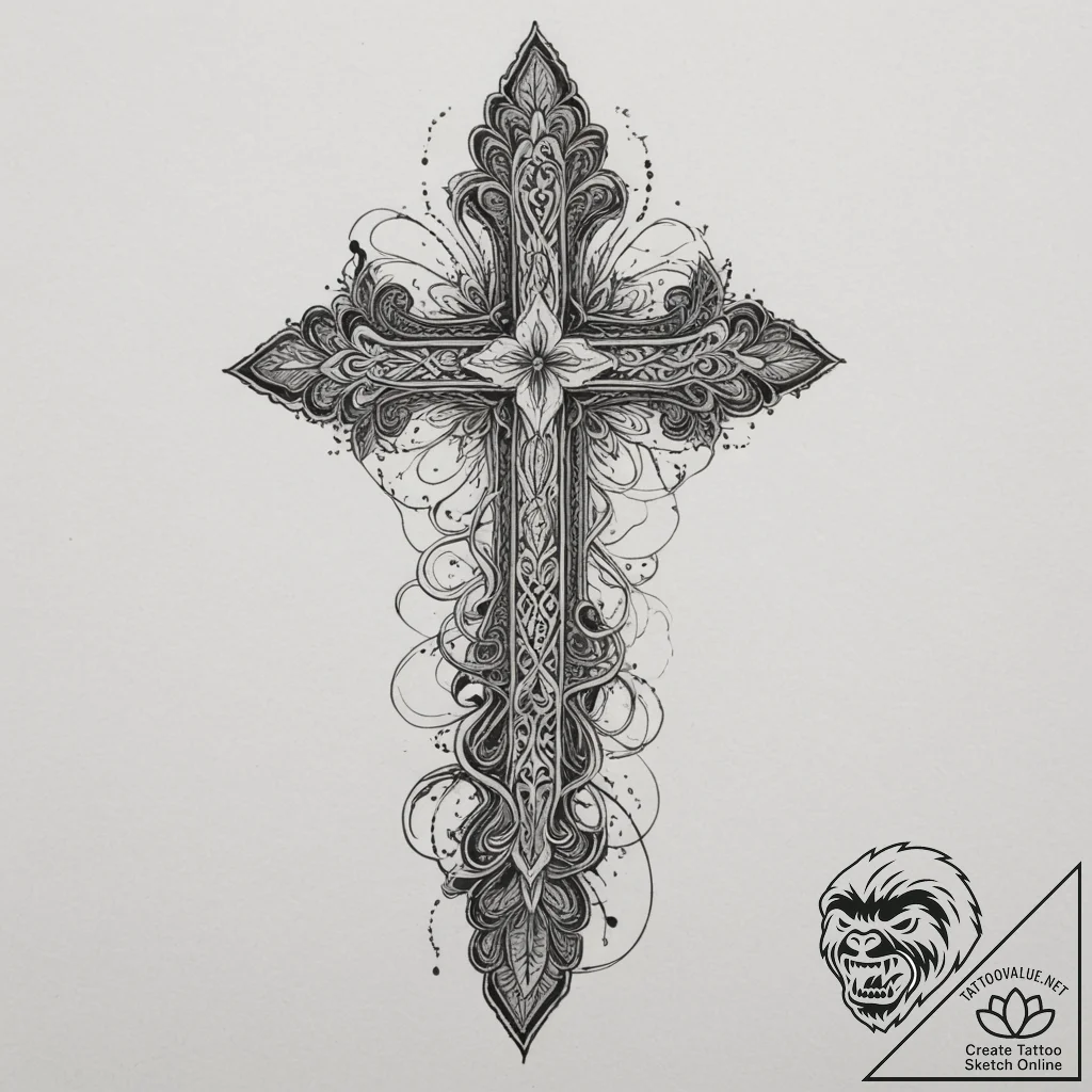 Lace, tattoo sketch design, detailed cross-ha... - tattoo sketch (№1755300178_0, 15.08.2025 23:22) — tattoovalue.net