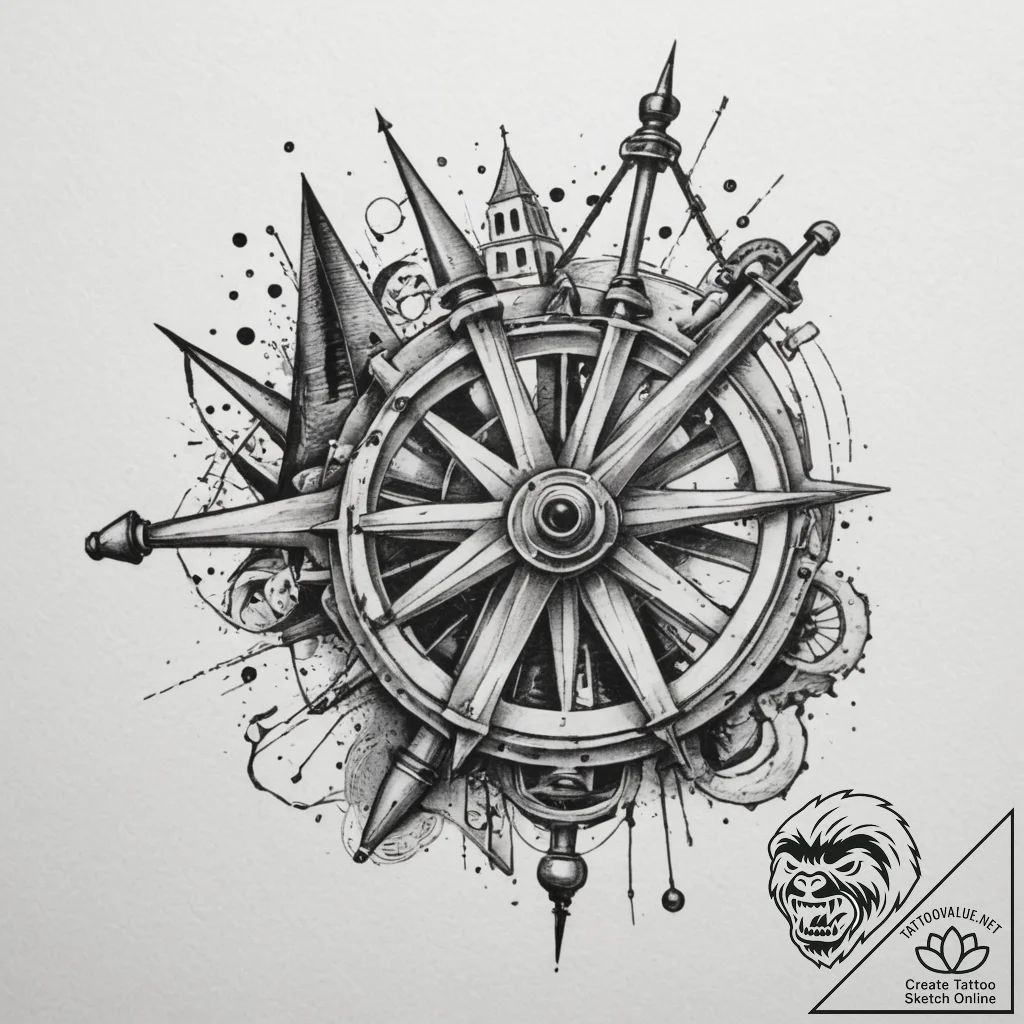 Sextant, tattoo flash sheet design, on a clea... - tattoo sketch (№1755300377_0, 15.08.2025 23:26) — tattoovalue.net