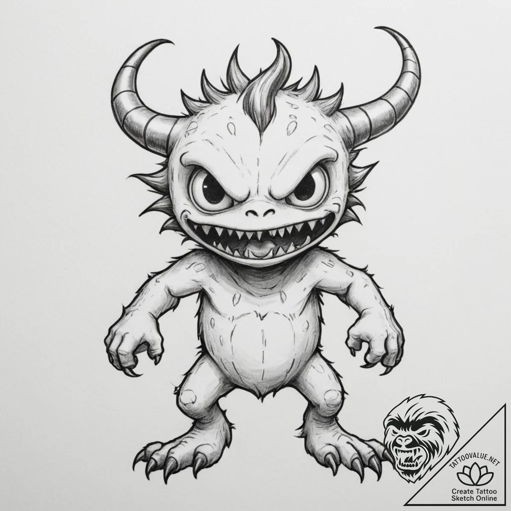 Tattoo sketch a playful monster or creature d... - tattoo sketch (№1755300578_0, 15.08.2025 23:29) — tattoovalue.net