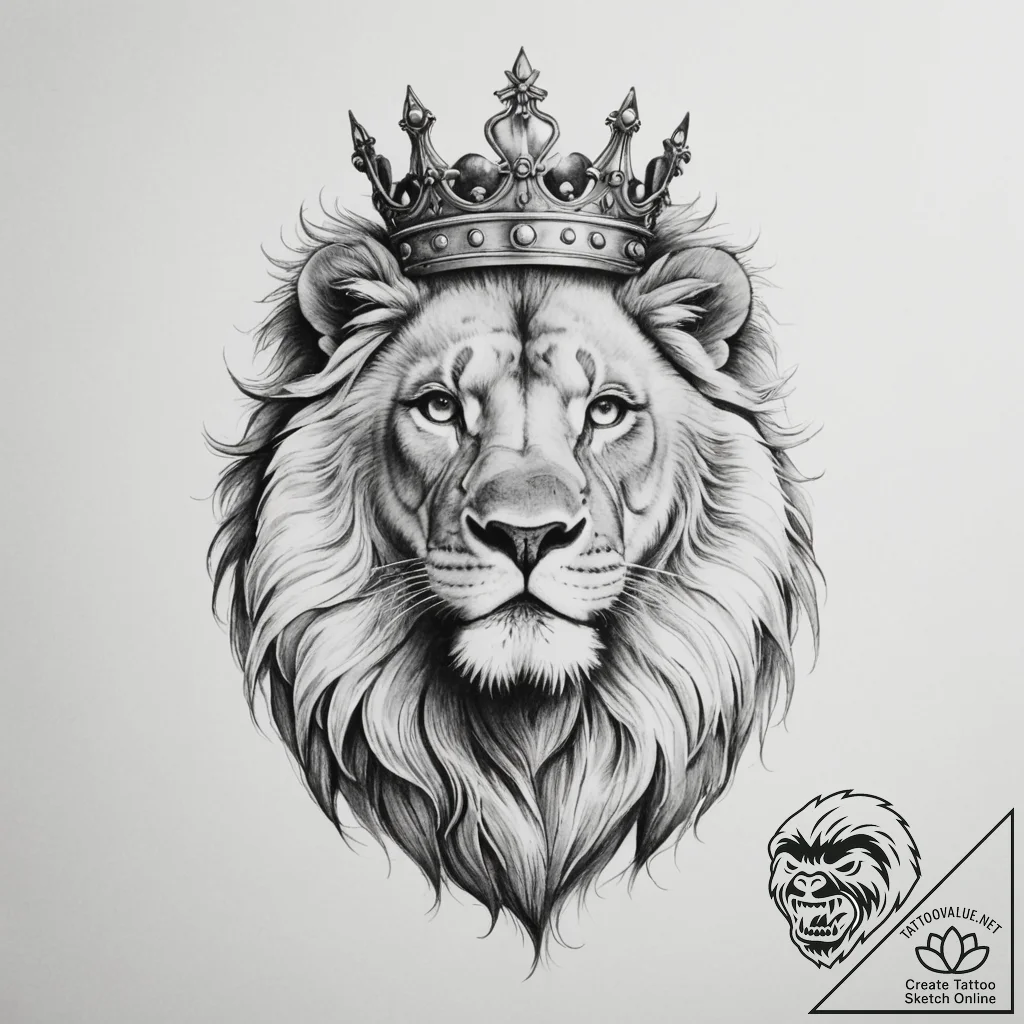 Lion with crown - tattoo sketch (№1755300975_0, 15.08.2025 23:36) — tattoovalue.net