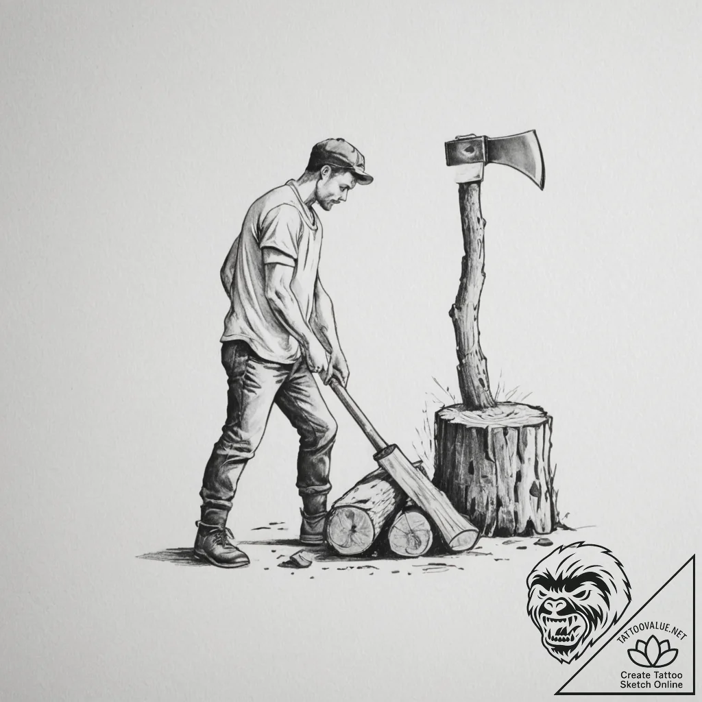 A person splitting logs with an axe. - tattoo sketch (№1755301378_0, 15.08.2025 23:42) — tattoovalue.net