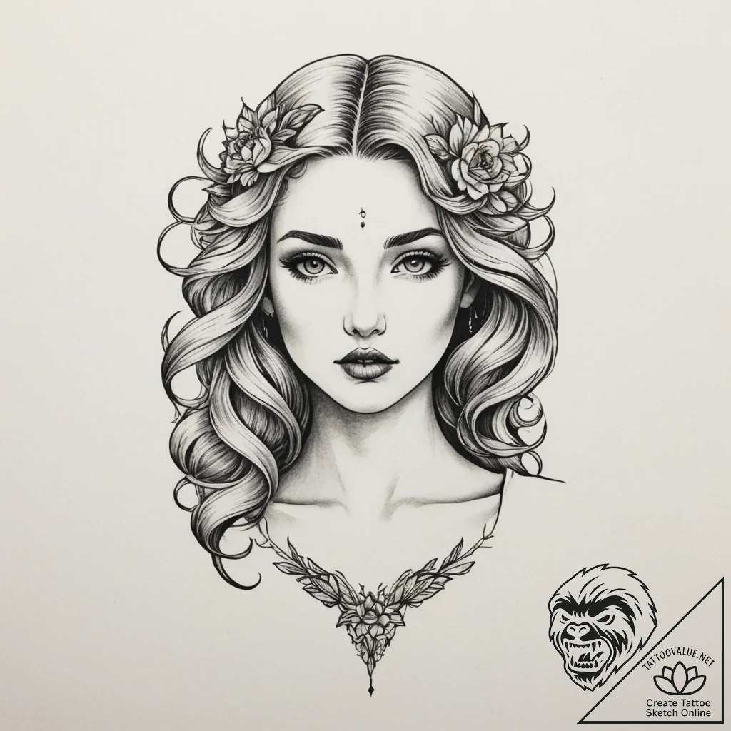Aphrodite, tattoo line art, blackwork tattoo... - tattoo sketch (№1755301993_0, 15.08.2025 23:53) — tattoovalue.net