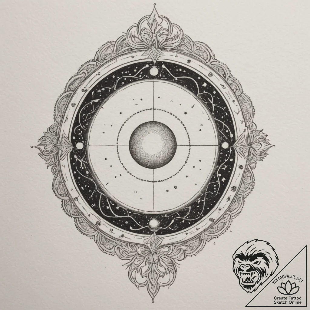Tattoo sketch a celestial body split in half,... - tattoo sketch (№1755302598_0, 16.08.2025 00:03) — tattoovalue.net