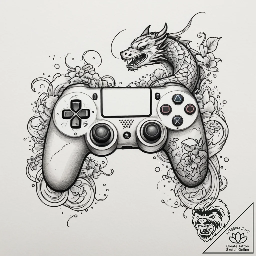 Tattoo design a gaming controller with a "gg"... - tattoo sketch (№1755303997_0, 16.08.2025 00:26) — tattoovalue.net