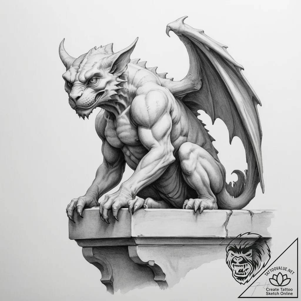 Gargoyle on a ledge (is there, but can be a c... - tattoo sketch (№1755304400_0, 16.08.2025 00:33) — tattoovalue.net
