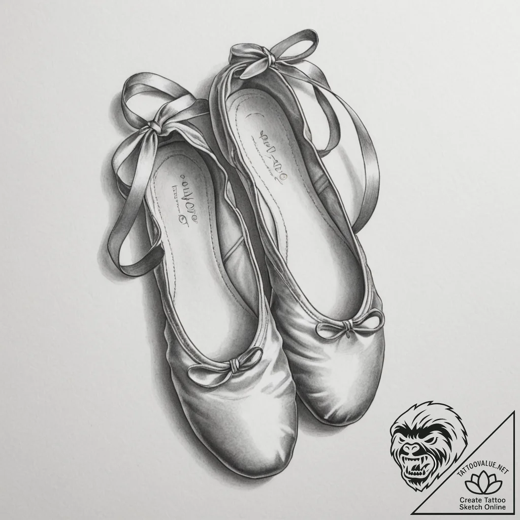 Tattoo design a graceful ballet slipper with... - tattoo sketch (№1755305206_0, 16.08.2025 00:46) — tattoovalue.net