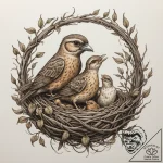 Tattoo sketch a mother bird feeding chicks in… – tattoo sketch (№1755306621_0, 16.08.2025 01:10) — tattoovalue.net