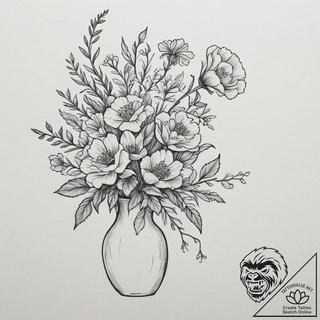A person arranging flowers in a vase., tattoo... - tattoo sketch (№1755306820_0, 16.08.2025 01:13) — tattoovalue.net
