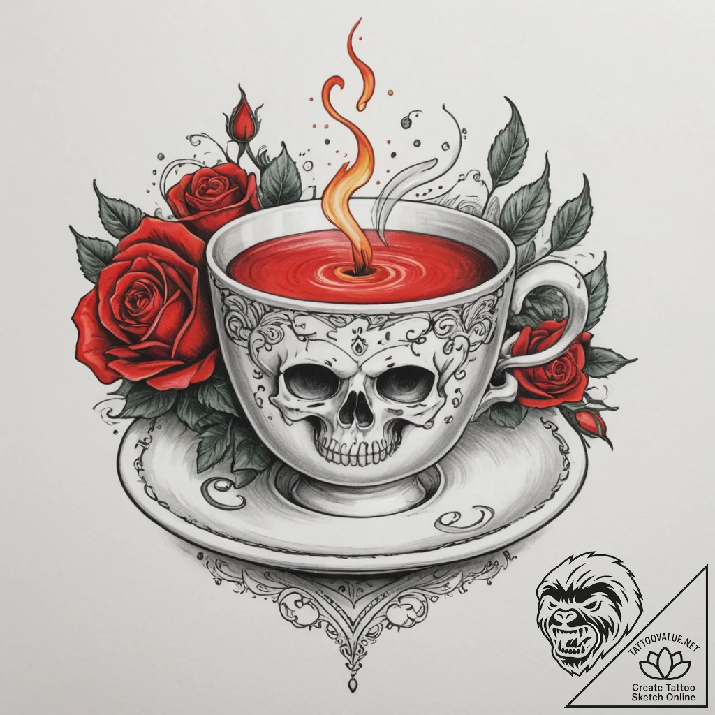 Tattoo sketch a delicate teacup with a steami... - tattoo sketch (№1755307020_0, 16.08.2025 01:17) — tattoovalue.net