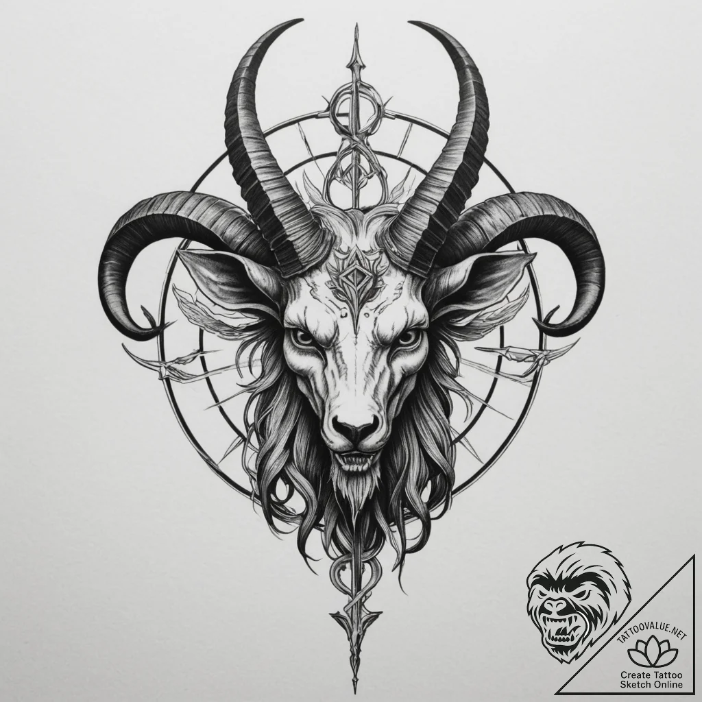 Baphomet symbol, ink illustration for tattoo,... - tattoo sketch (№1755307225_0, 16.08.2025 01:20) — tattoovalue.net