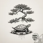 A bonsai tree growing on a turtle’s back, tat… – tattoo sketch (№1755307423_0, 16.08.2025 01:23) — tattoovalue.net