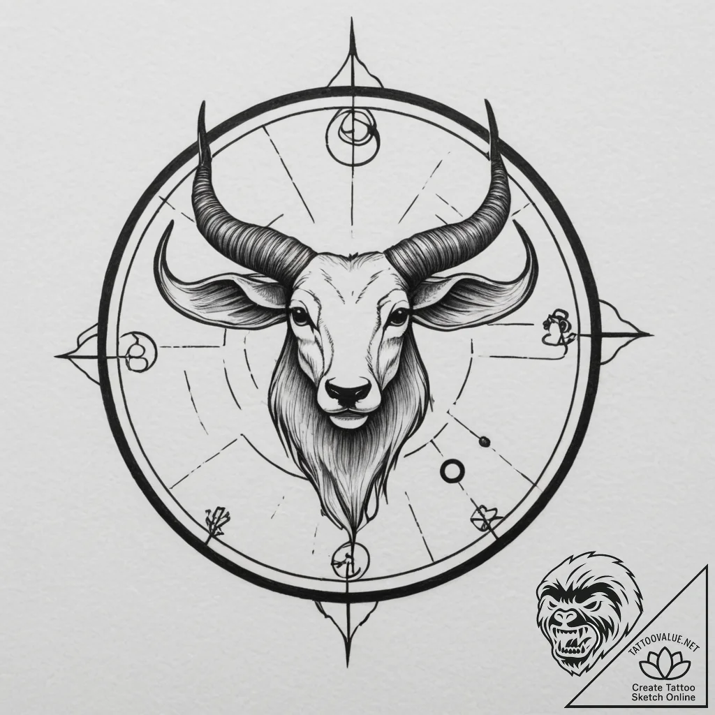 Tattoo design a zodiac symbol as if drawn in... - tattoo sketch (№1755308222_0, 16.08.2025 01:37) — tattoovalue.net