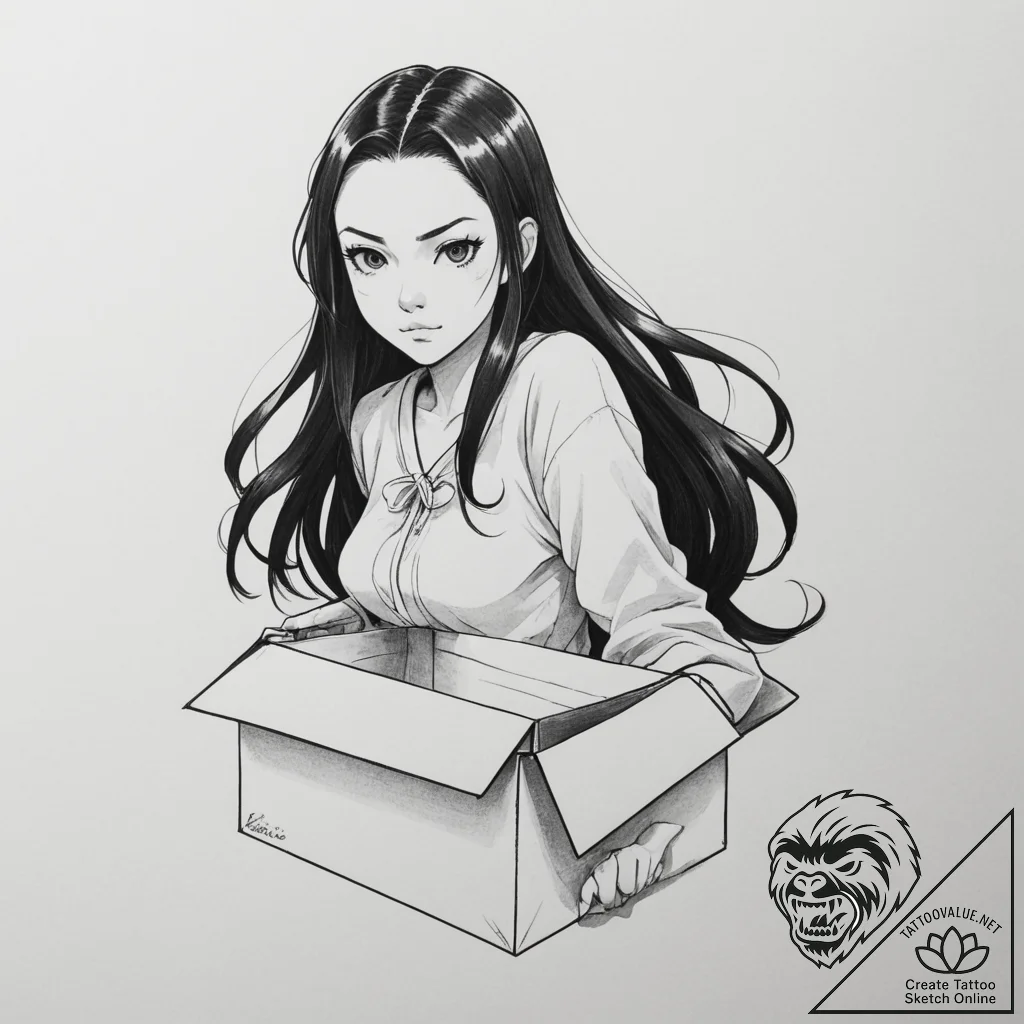 Nezuko in her box from demon slayer - tattoo sketch (№1755308420_0, 16.08.2025 01:40) — tattoovalue.net