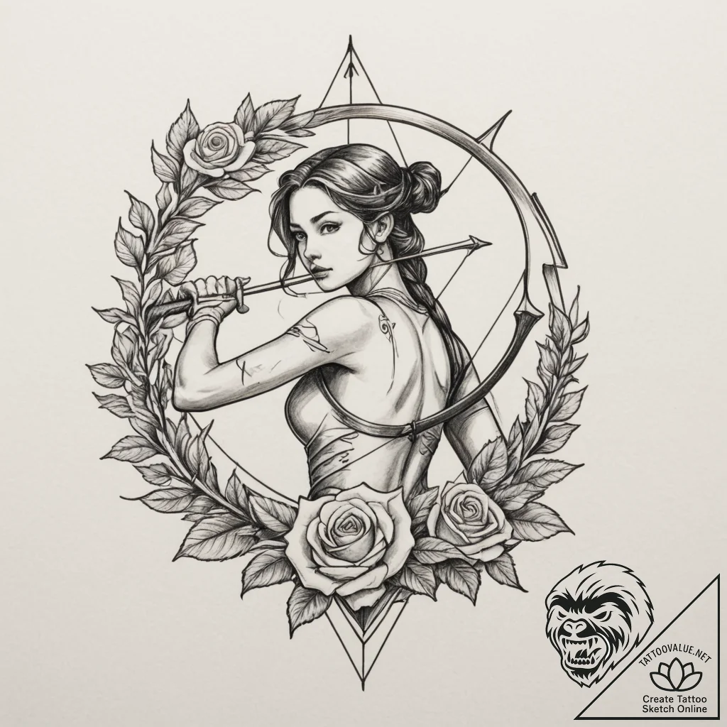 Tattoo sketch a sagittarius archer's silhouet... - tattoo sketch (№1755309217_0, 16.08.2025 01:53) — tattoovalue.net