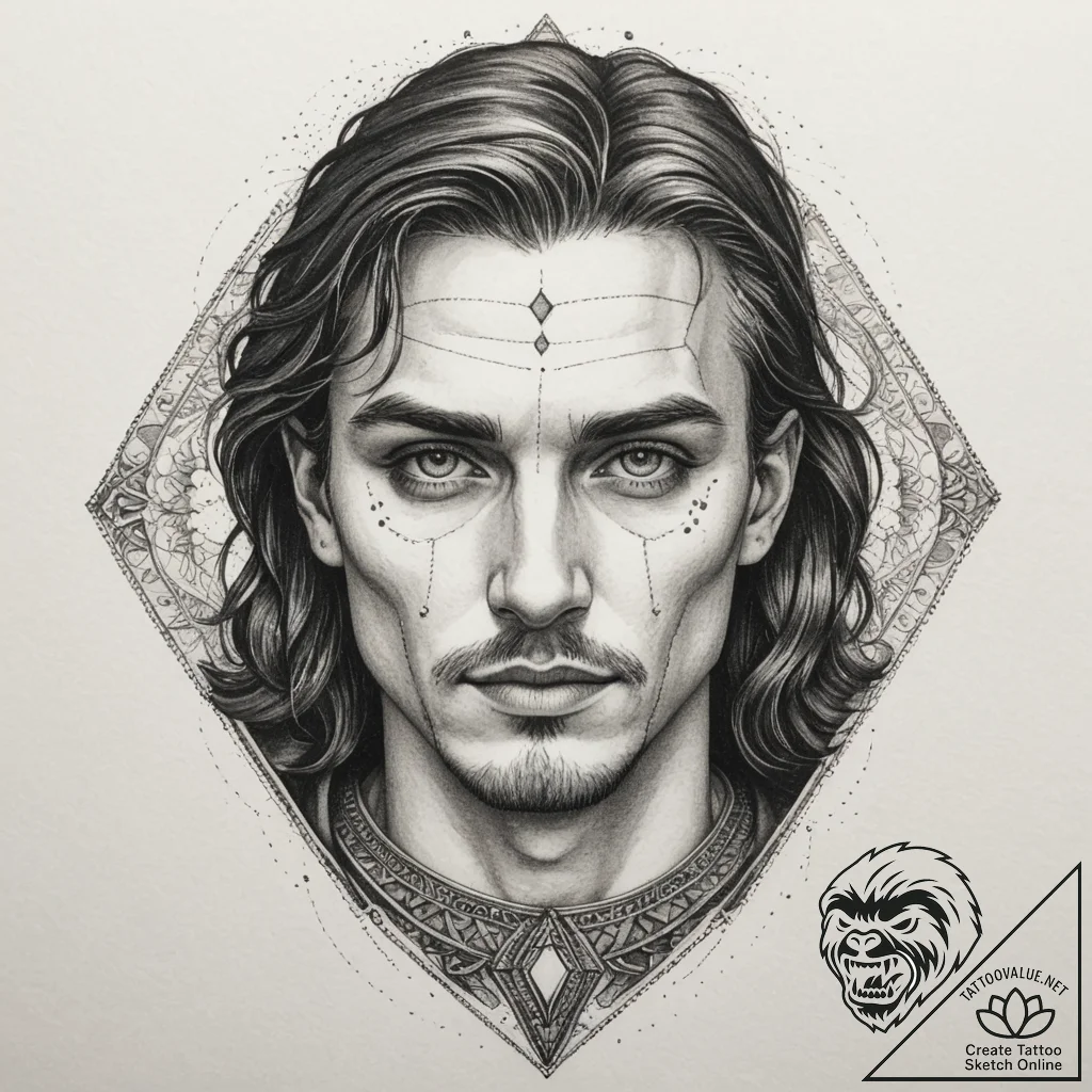 Tattoo design: a dark, atmospheric portrait o... - tattoo sketch (№1755309417_0, 16.08.2025 01:56) — tattoovalue.net