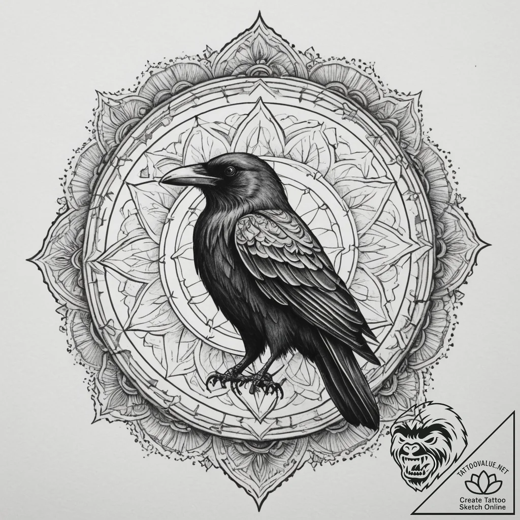 Black raven, concept art for tattoo, sepia to... - tattoo sketch (№1755310447_0, 16.08.2025 02:14) — tattoovalue.net