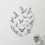 Tattoo sketch a flock of birds flying in form… – tattoo sketch (№1755310646_0, 16.08.2025 02:17) — tattoovalue.net